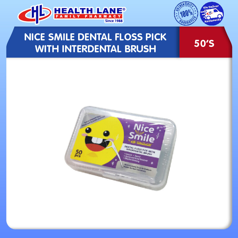 NICE SMILE DENTAL flos PICK DENGAN INTERDENTAL BERUS (50'S)